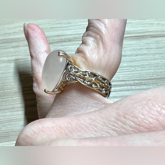 Designer Signed Gems en Vogue Palladium/Sterling Silver Rose Quartz Ring, Size 5 - Picture 8 of 9